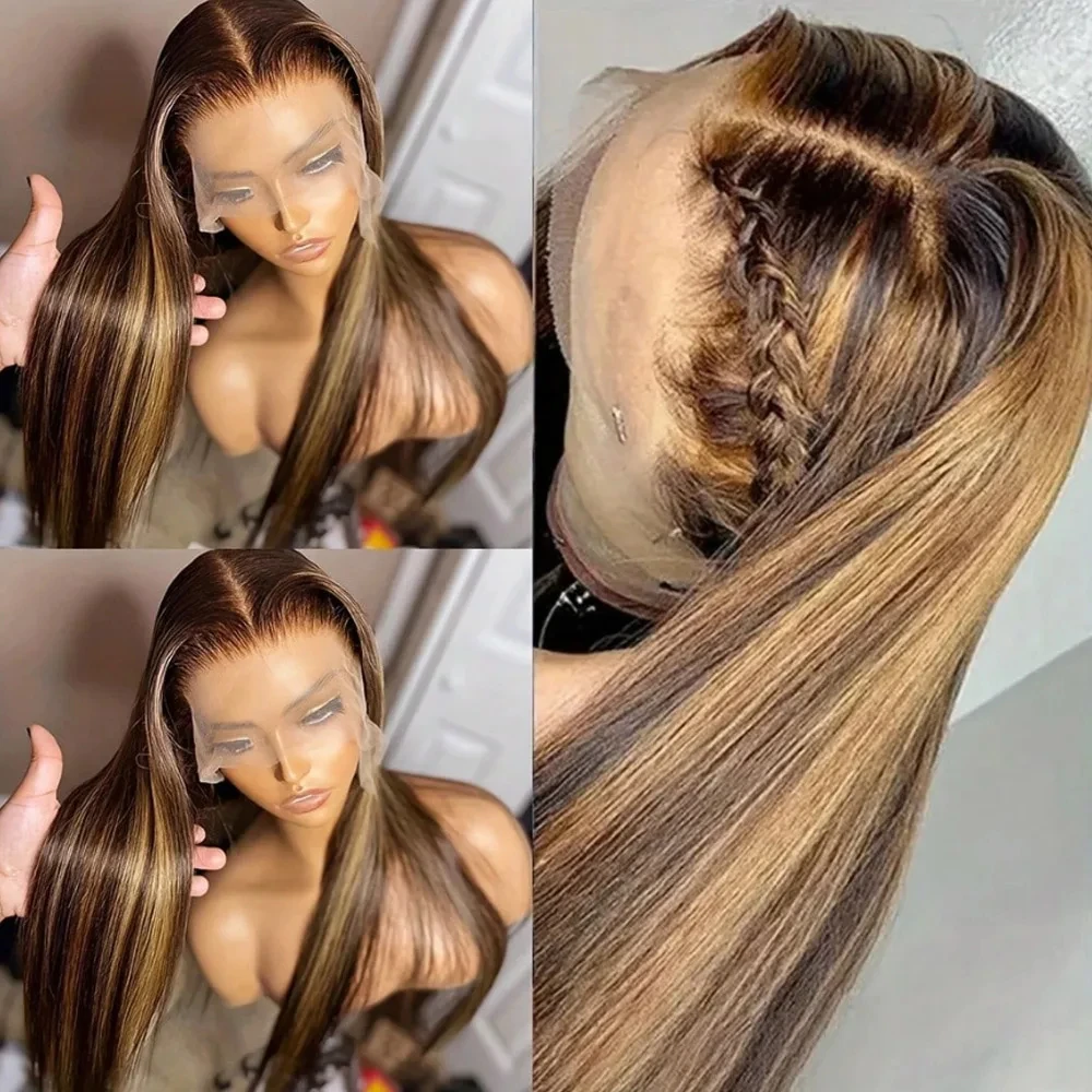200 230 Density Highlight Ombre 13x4 Lace Front Wig Human Hair 13x6 Honey Blonde Straight 13x6 P4/27 Colored HD Lace Frontal Wig