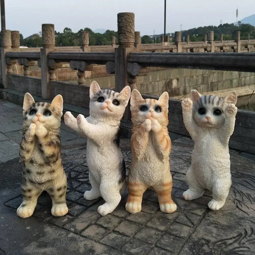 Outdoor Cute Puppy Dog Cat Resin Ornaments Home Balcony Simulation Animal Figurines Decoration Courtyard Villa Sculpture Crafts