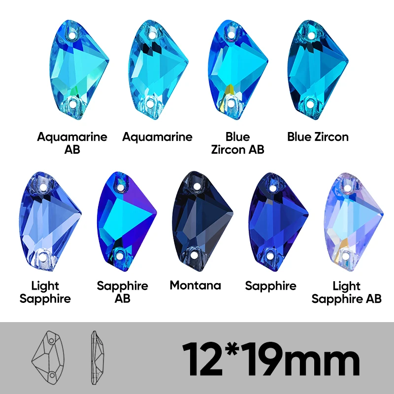 Blaue Serie, mehrförmige Glassteine zum Aufnähen, hochwertige Glitzer-Kristallsteine für Kleidung, Taschen, DIY-Strass-Accessoires