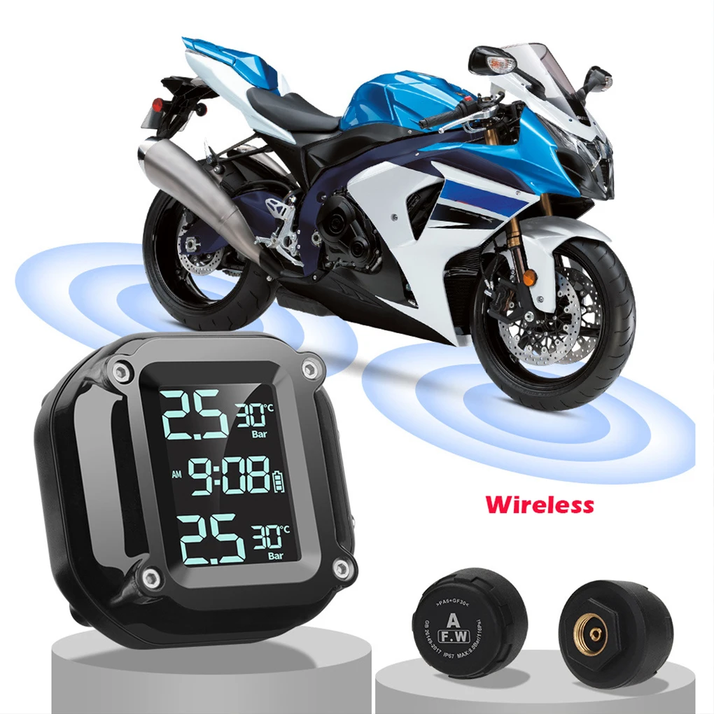 Motorcycle Wireless Tire Pressure Detector with LCD Bicycle Tyre Sensor