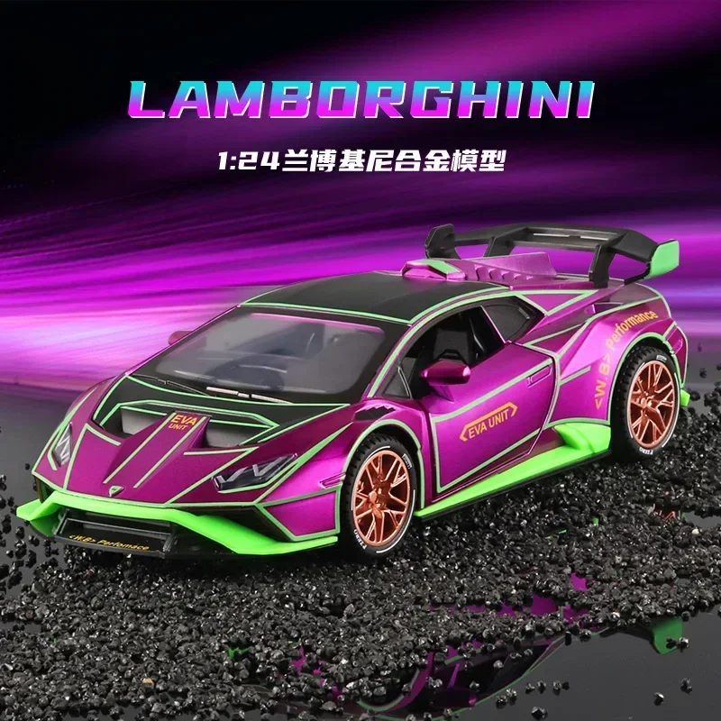 1:24 Lamborghini Super car Diecast Metal Alloy Model car With Spray Sound and Light Pull Back Collection Kids Toys Boys