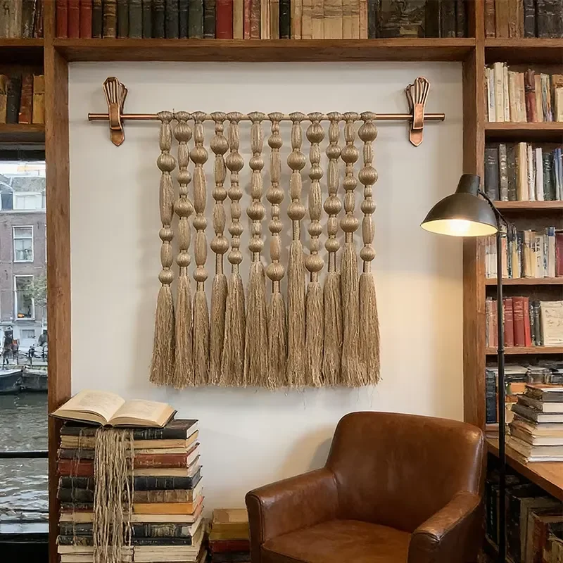 Factory Supply Customizable Neutral Tone Spherical Tassel Wall Decoration for Commercial Spaces
