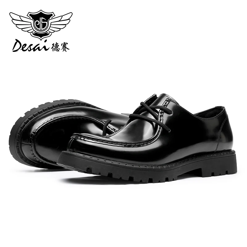 DESAI Genuine Leather Men Shoes Derby Breathable New Arrival Fashion Designer Thick Bottom Black Italian Business 2023