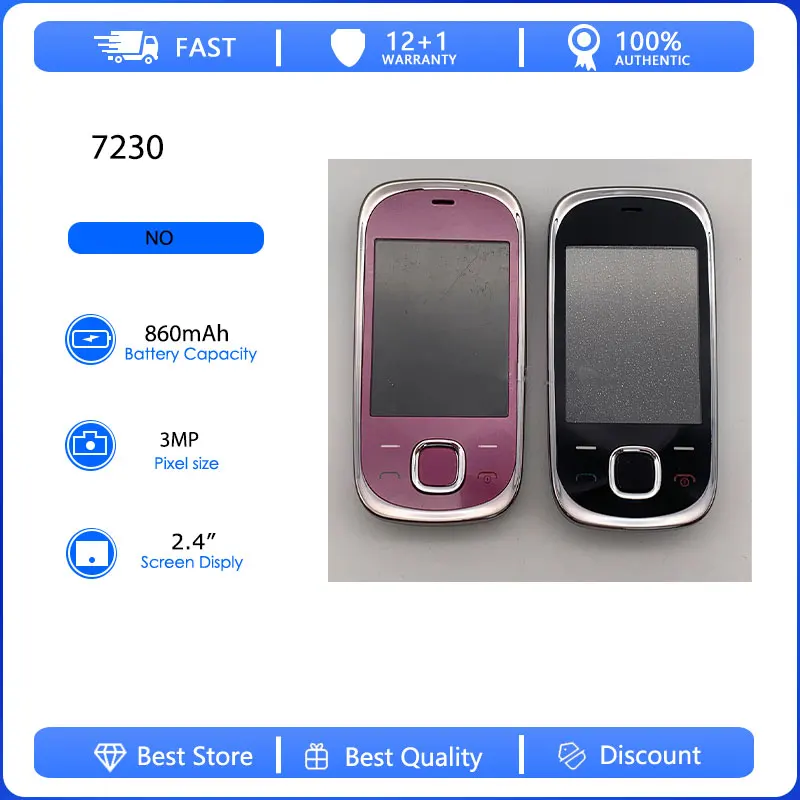 Teléfono Móvil 7230 Desbloqueado, Reacondicionado, Original, Una Sola SIM, GSM 900/1800 3G, Teclado Ruso, Árabe, Hebreo, Fabricado en Finlandia