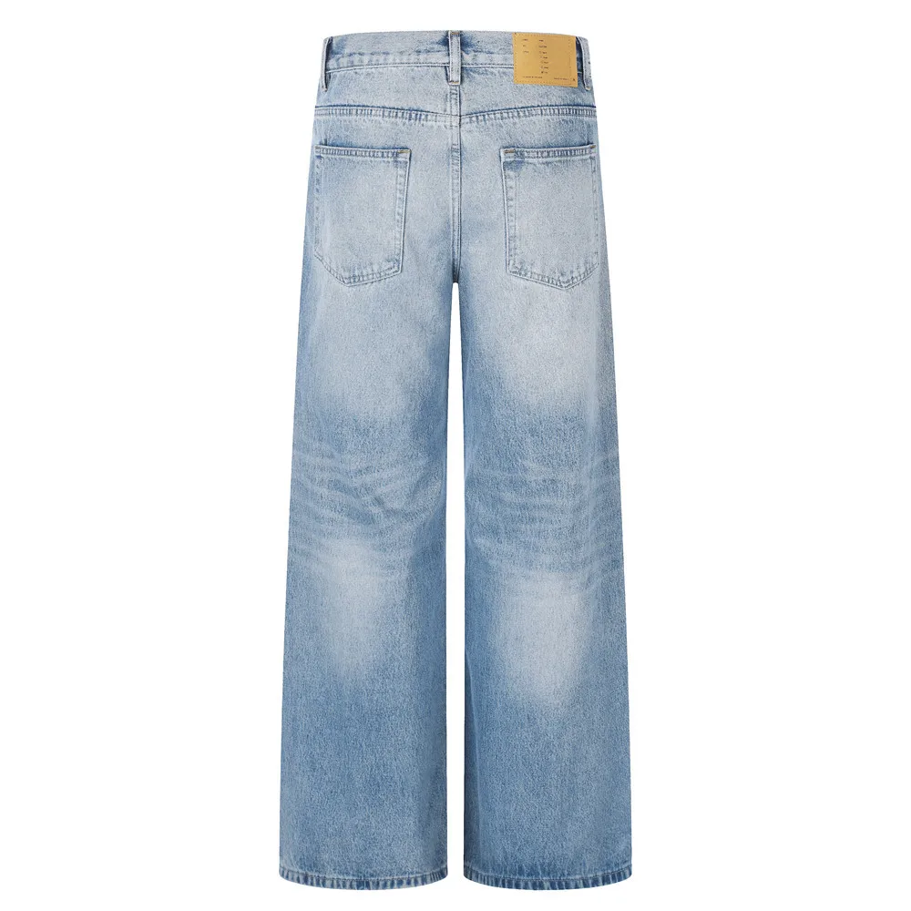 MWJLPWQ American Retro Gradient Washed Denim Pants Men Vibe Trendy Wide-Leg Pants Spring Autumn Casual Straight Trousers 21158