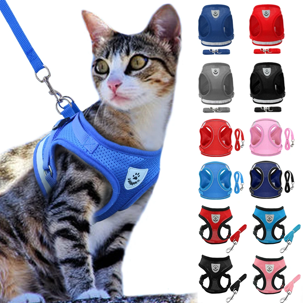 

Adjustable Nylon Mesh Cat Dog Harness Vest Pet Walking Leash Set For Small Puppy Dogs Cat Collar Chihuahua Pug Yorkshire Harness