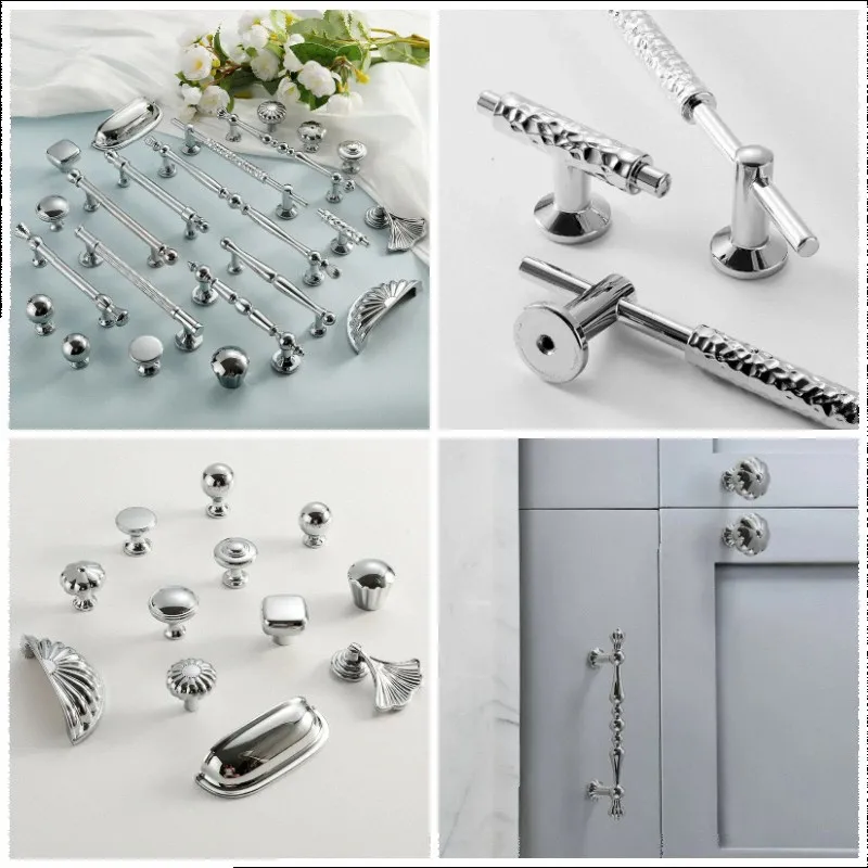 Bright Chrome Silver Wardrobe Door Handle Modern Minimalist Zinc-Alloy Pull for Cabinet Shoe Cabinet  Drawer Furniture Hardware