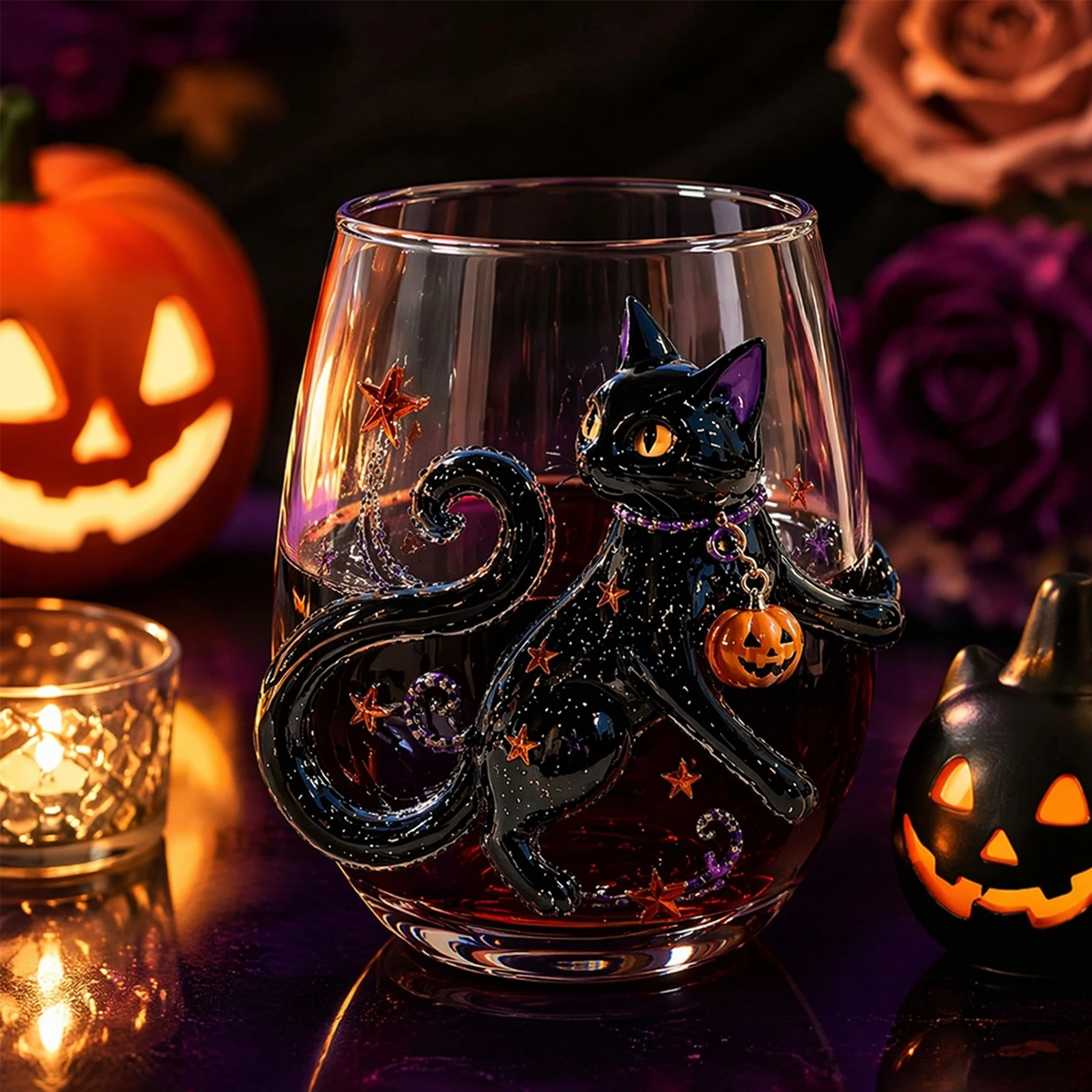3D Halloween Artisan Glassware Collection with Raised Details Spooky Candlelit Party Glass Whiskey Glasses Tumbler for Cocktail