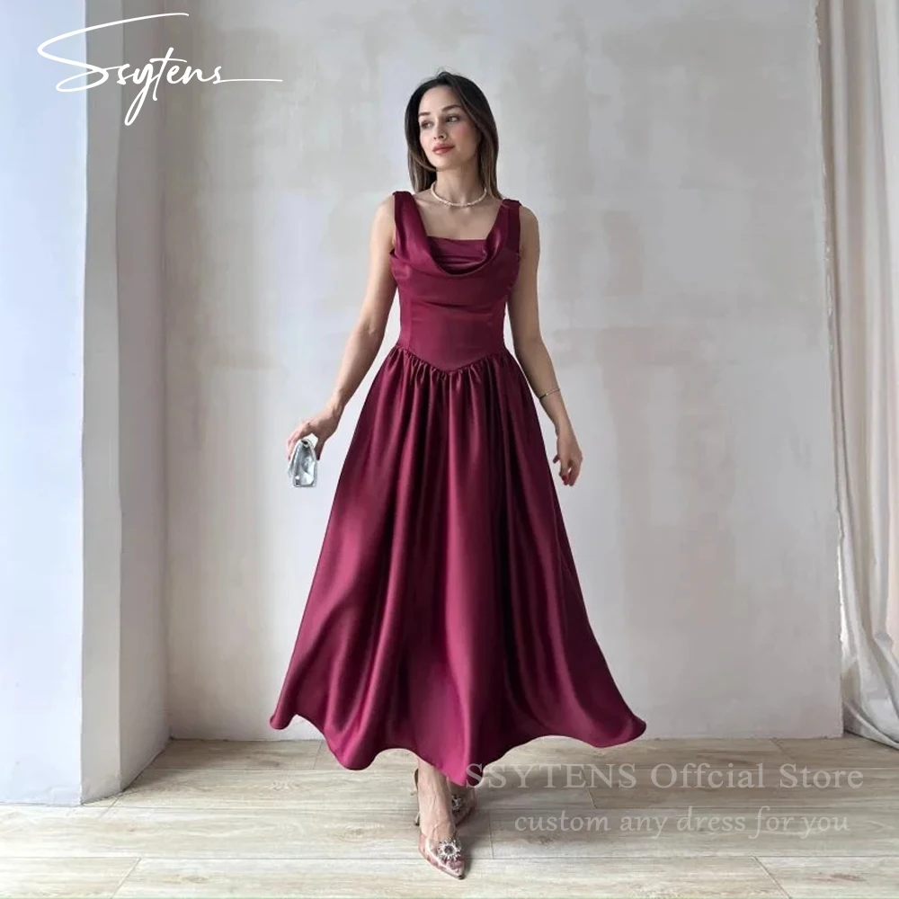 Gaun Malam Pernikahan Satin Seksi SSYTENS Gaun Prom Pengantin A-line Tanpa Lengan Midi Gaun Pesta Pernikahan Tanpa Punggung Disesuaikan 2026