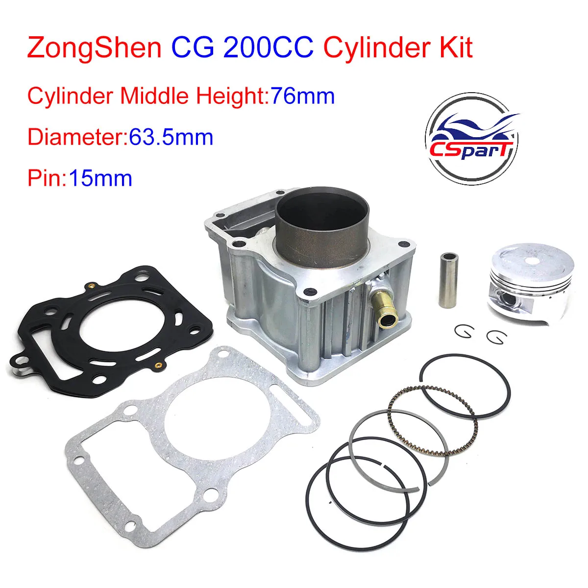 

63.5mm Cylinder Piston Ring Gasket Kit Water 200CC Zongshen Shineray Bashan Taotao Dirt Bike Pit ATVs Quad