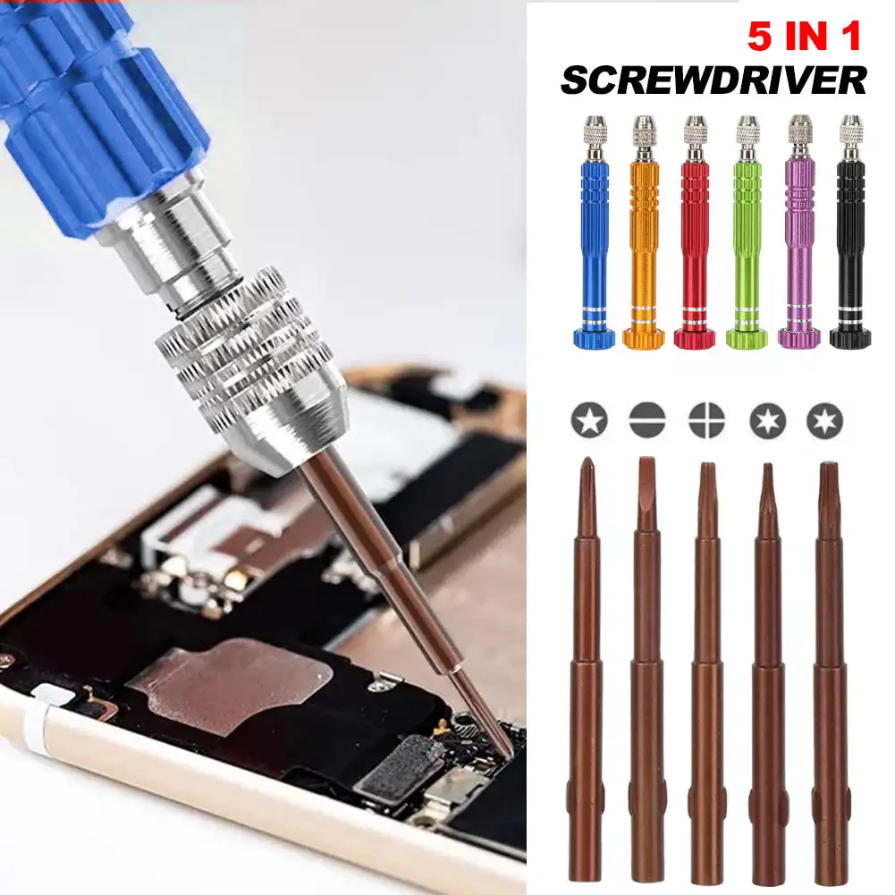 5 in 1 Screwdriver Set Aluminum Alloy Screwdriver Repair Kit Bearing Disassembly Slotted Cross Bits For iPhone Android Computer