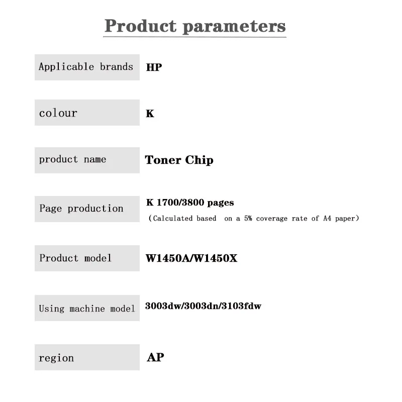 W1450A W1450X 1.7K/3.8K AP Toner Chip  for HP LaserJet Pro 3003dw/3003dn  LaserJet Pro MFP 3103fdw