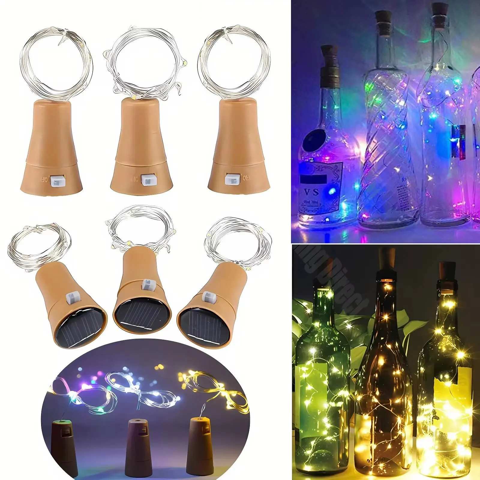 

10 Pack Solar Wine Bottle Lights 20LED Silver Wire Cork Lights Waterproof Fairy Lights for Liquor Bottles Crafts Party Wedding