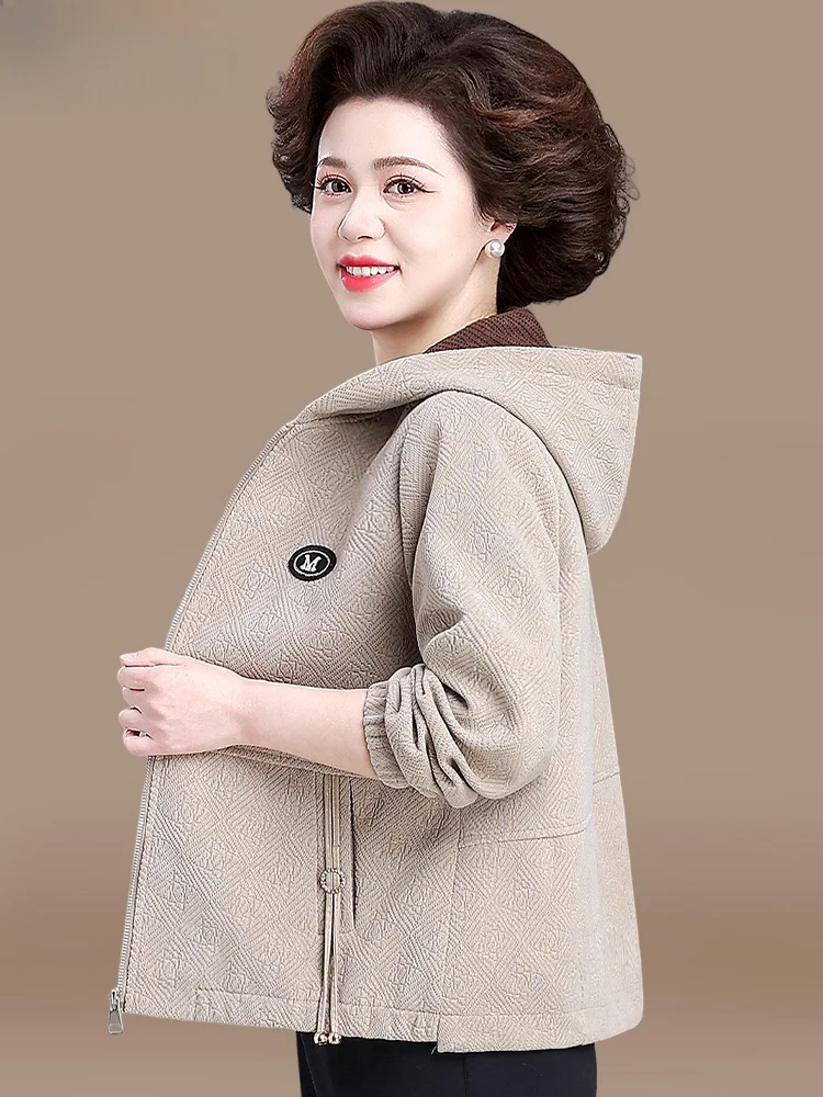

Spring Faion ort Casual Jaet Coat for Middle-Aged Mothers 50 Years Old And above Spring Autumn Top Zipper Closure Cotto...