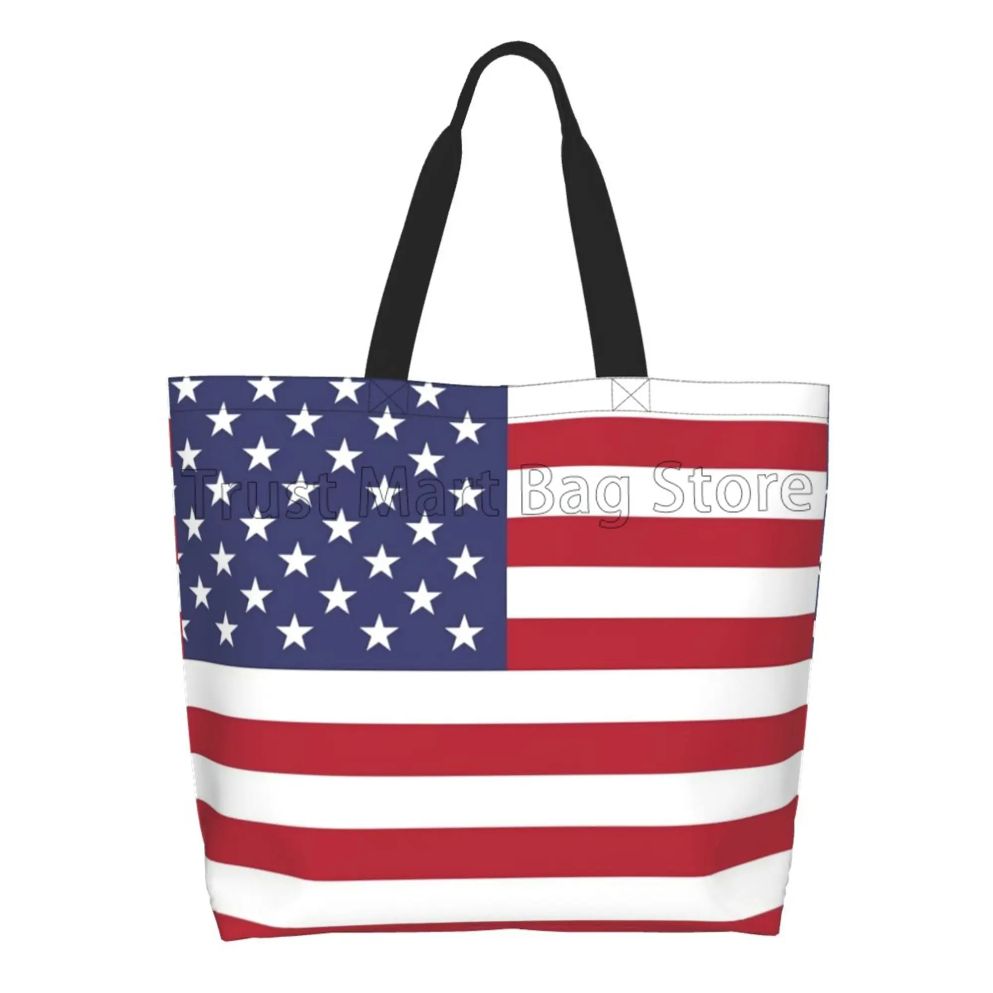 American USA Flag Canvas Tote Bag Large Women Casual Shoulder Bag Handbag Reusable Multipurpose Shopping Grocery Bag for Outdoor