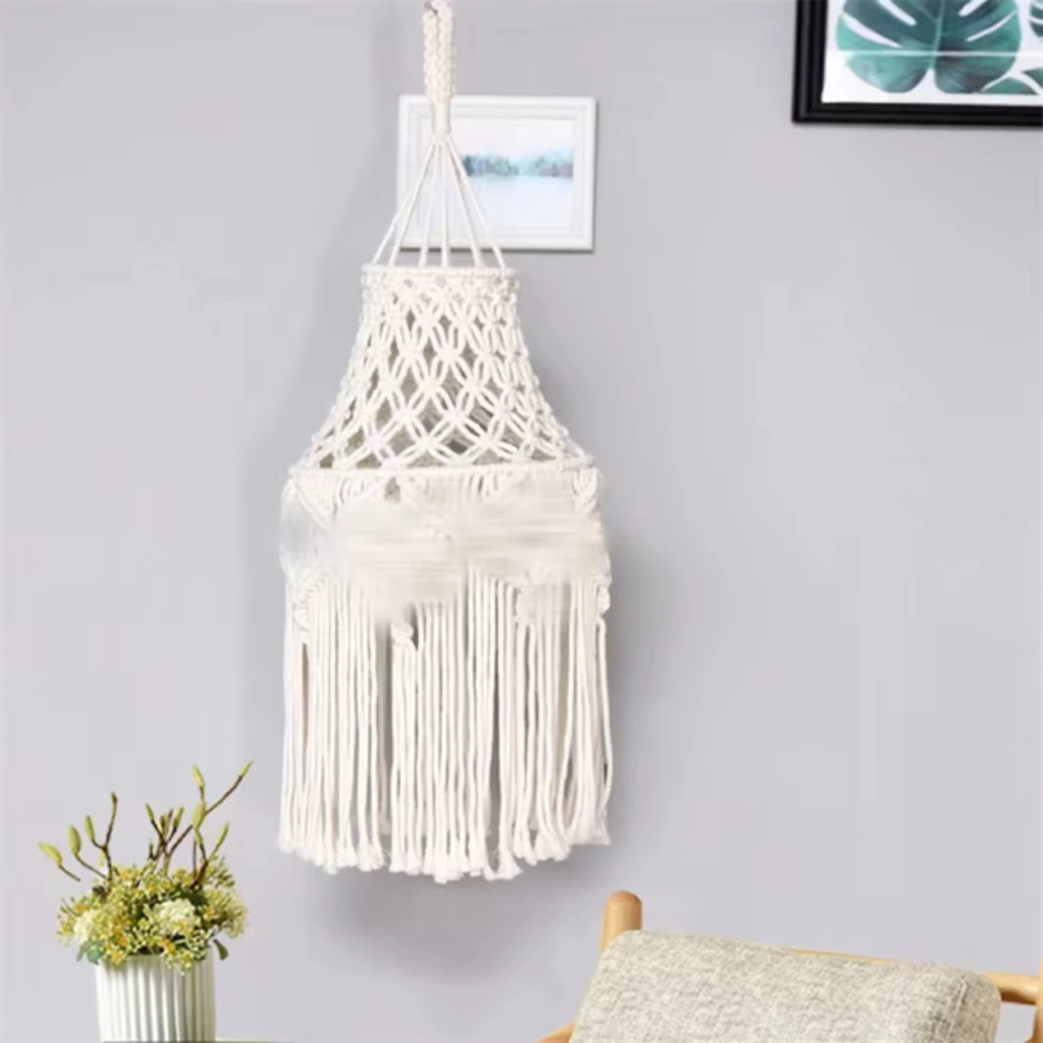 woven lampshade long fringe  bedroom decorative light frame   cotton rope lampshade for chandelier Lightstick cover