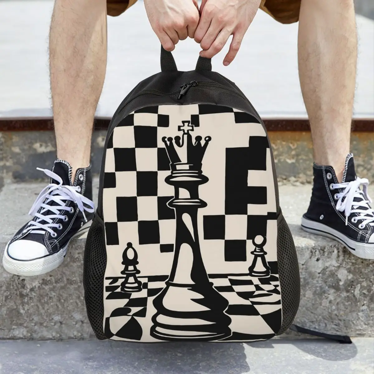 

Chess Pieces On Board Backpack Daypack Large Capacity Children BookBag School Bag Shoulder Bags for Men Women