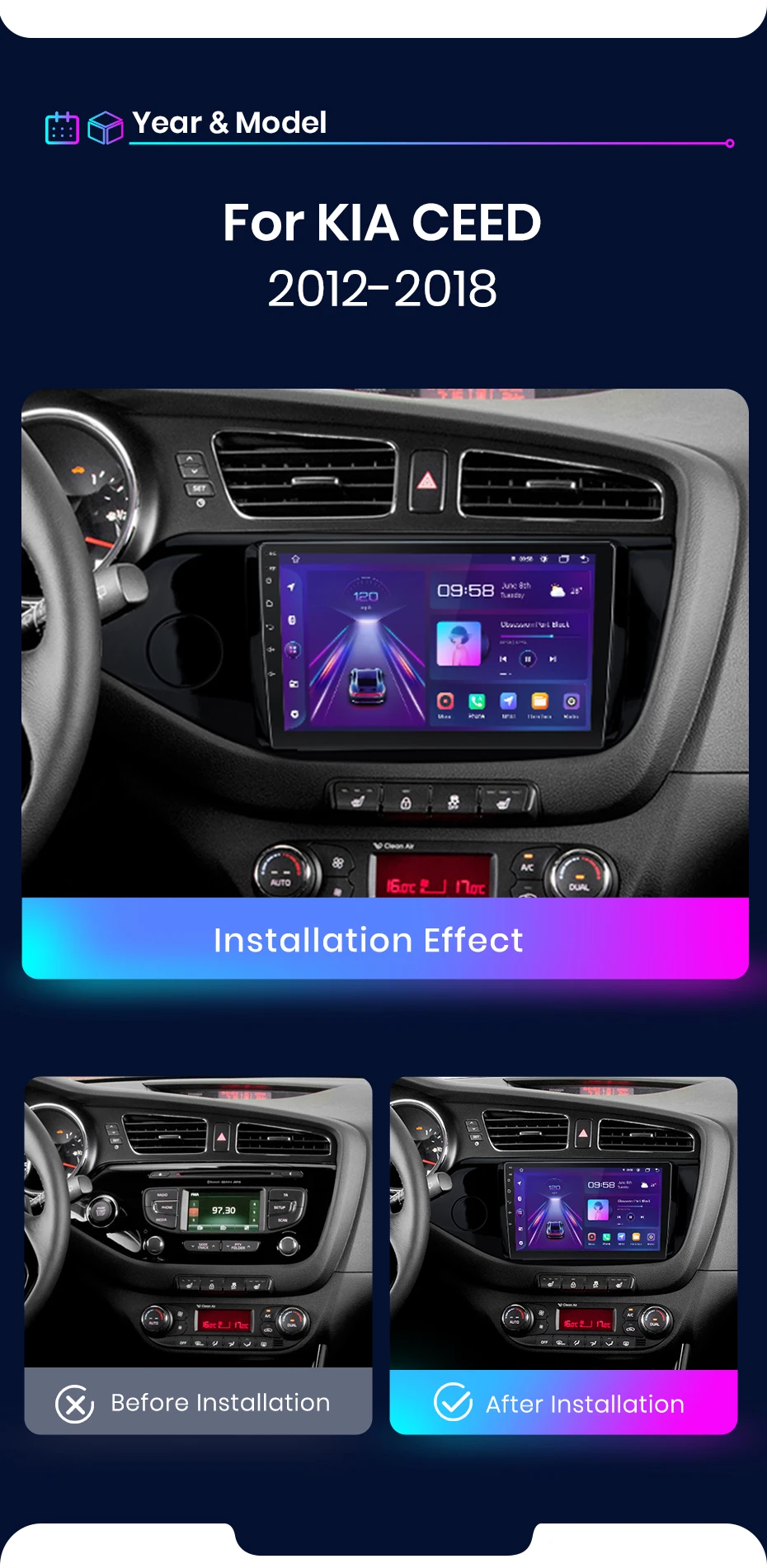 Junsun carplay android auto autoradio für kia ceed jd cee'd 2012-2018 intelligente systeme stereo multimedia autoradio – Detail 4
