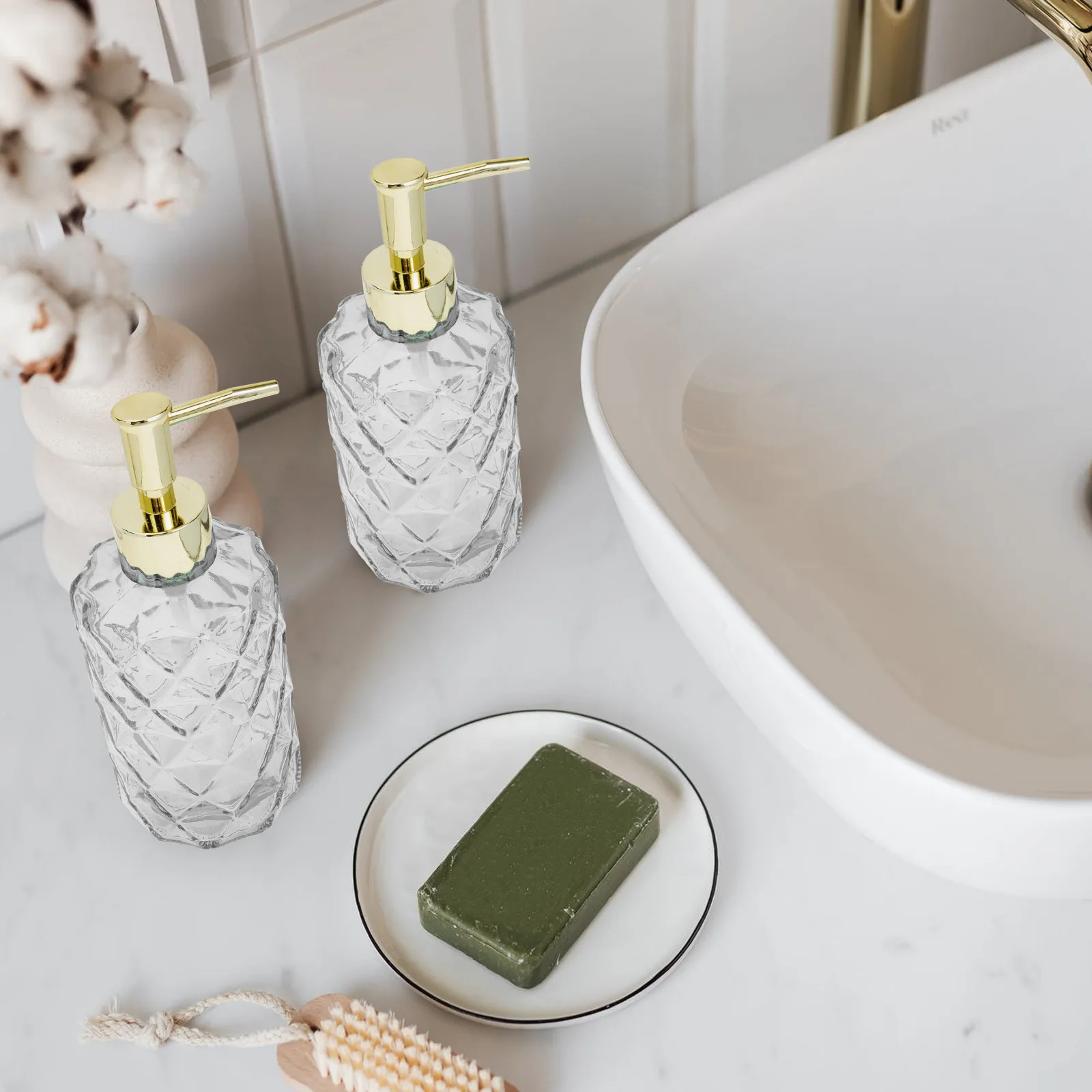 

2Pcs Glass Lotion Bottle Press-Type Design Refillable Shampoo Holder Home Bathroom Travel Shower Supplies