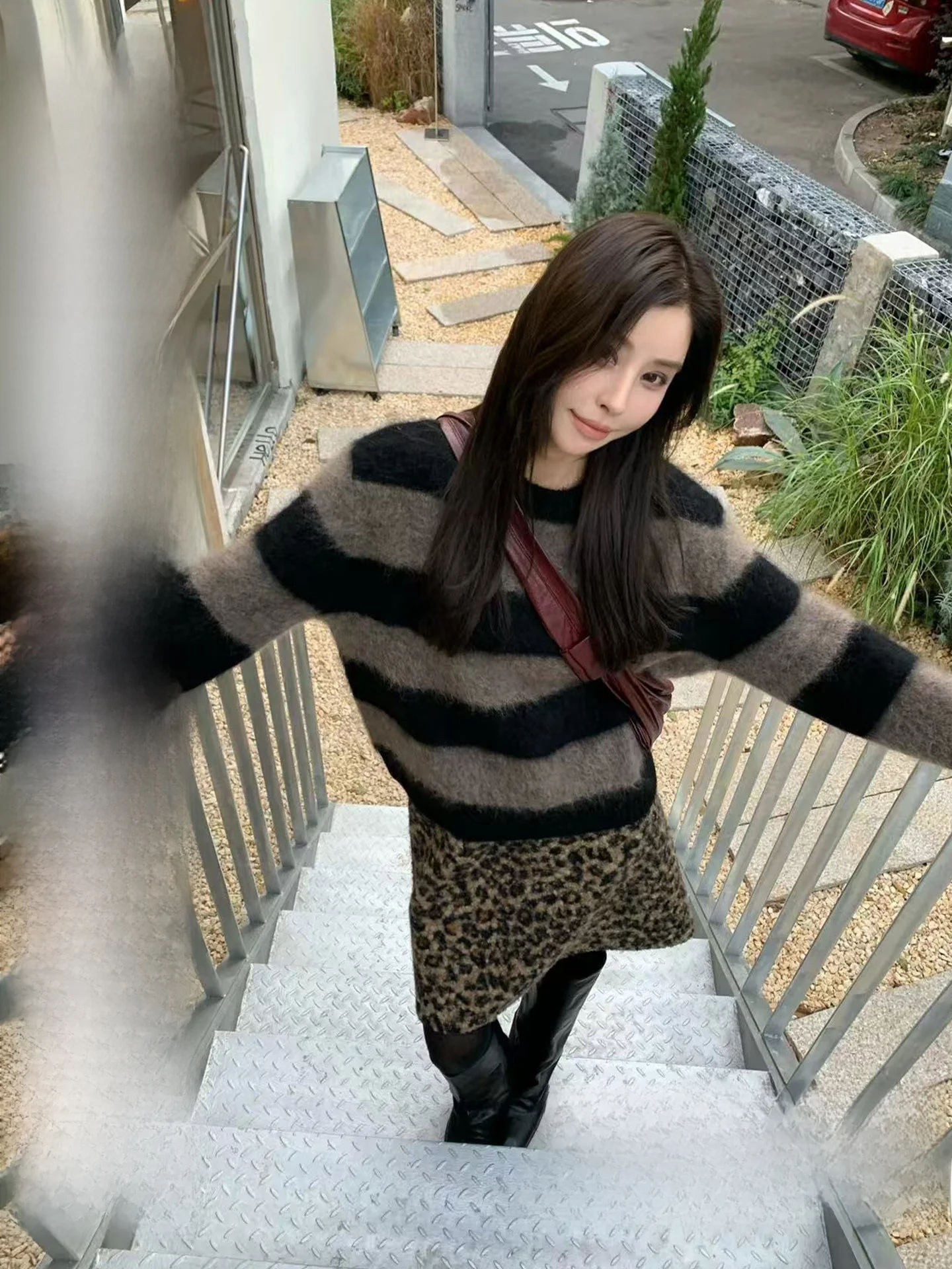 

Gao Proportion Camere Sweater Thiened Striped Women's Knitwear Home Comfort Sle round Ne Long Sve Winter Coat