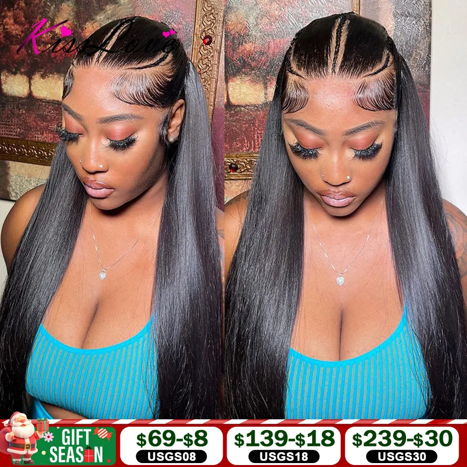 KissLove Straight Pre Braided Lace Front Wig Ready To Go Wigs Invisible HD Lace Frontal Wig Human Hair Pre Everything Done Wigs