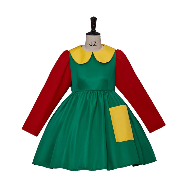 

Cosplay La Chilindrina Dress Women Pleated Red Green Dress Comedy Movie Dress Halloween Outfit