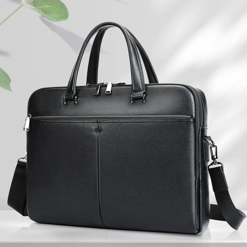 Men's Large Capacity Genuine Leather Briefcase 15 Inch Padded Laptop Business Office Commute Travel Bag