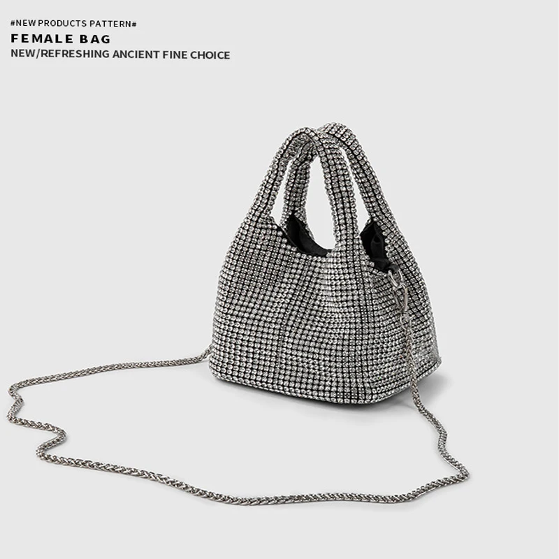 2024 Women's Bag Dinner Bag Korean Style Rhinestone Bucket Bag Portable Vegetable Basket Vest Crossbody Bag