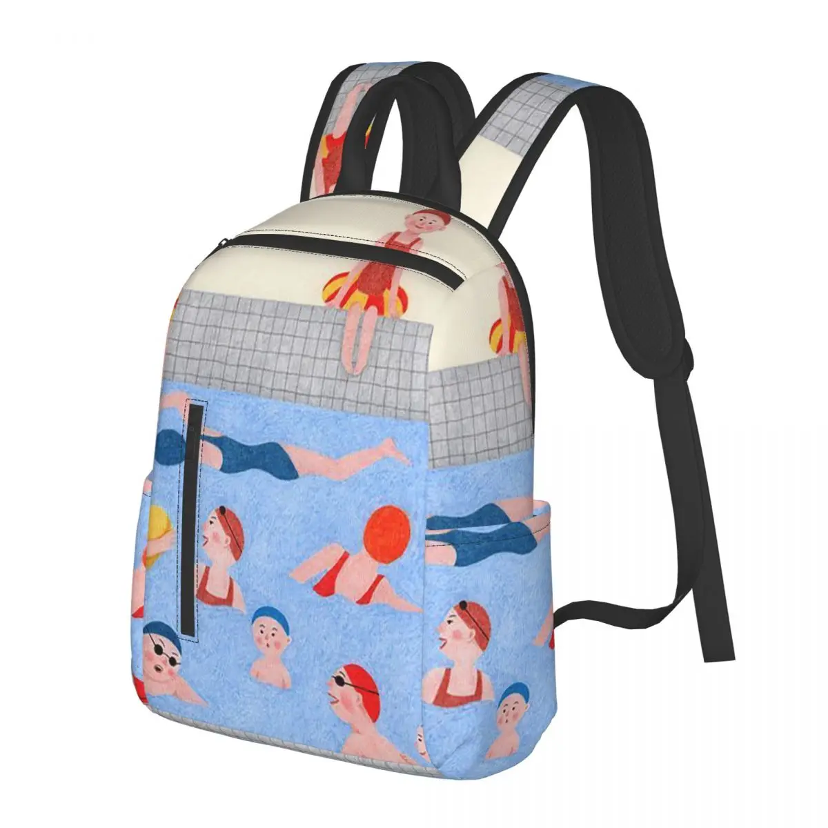 

Cartoon Swimming Pool Swimmers Student Backpack School Bag Hiking Travel Daypack for Boys Girls Bookbag Shoulder Bags