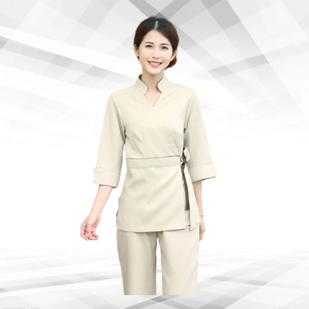 

1 комплект, униформа для салона красоты, состоящая из двух предметов, легкие, удобные, дышащие, хлопковые топы для косметолога, рабочая одежда с v-образным вырезом, бежевый, размер Xl