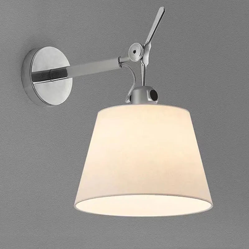 Adjustable Swing Arm Wall Lamp Fabric Shade E27 Retractable Wall Sconce Bedroom Bedside Reading Light Study Room Decor Lighting