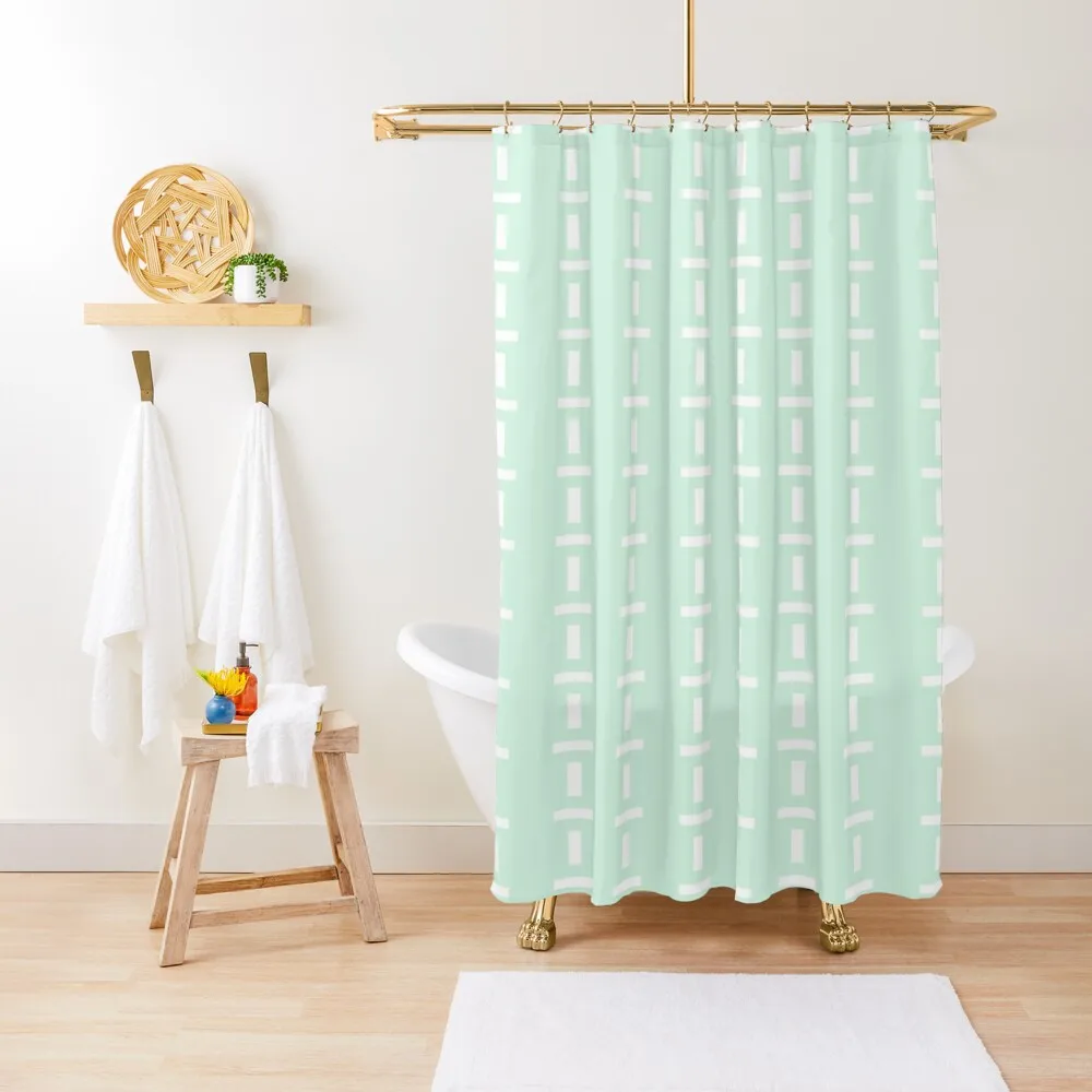 

White stripes on mint green background Shower Curtain Waterproof Fabric Shower Cute Shower Curtain