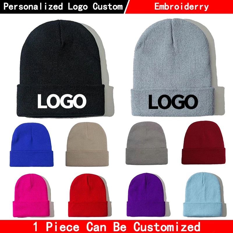 

Custom Logo Autumn Winter Warm Beanie DIY Personalized Embroidered Design Knitted Hat Team Customize Stocking Skull Balaclava