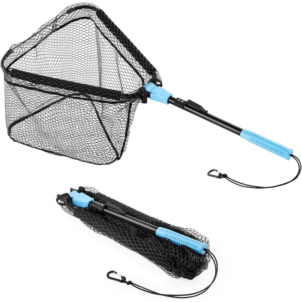 

Collapsible Fishing Net, Lightweight & Durable, with Anti-Slip Handle, Elastic Cord & Belt Clip - Ideal Gift for Fishermen
