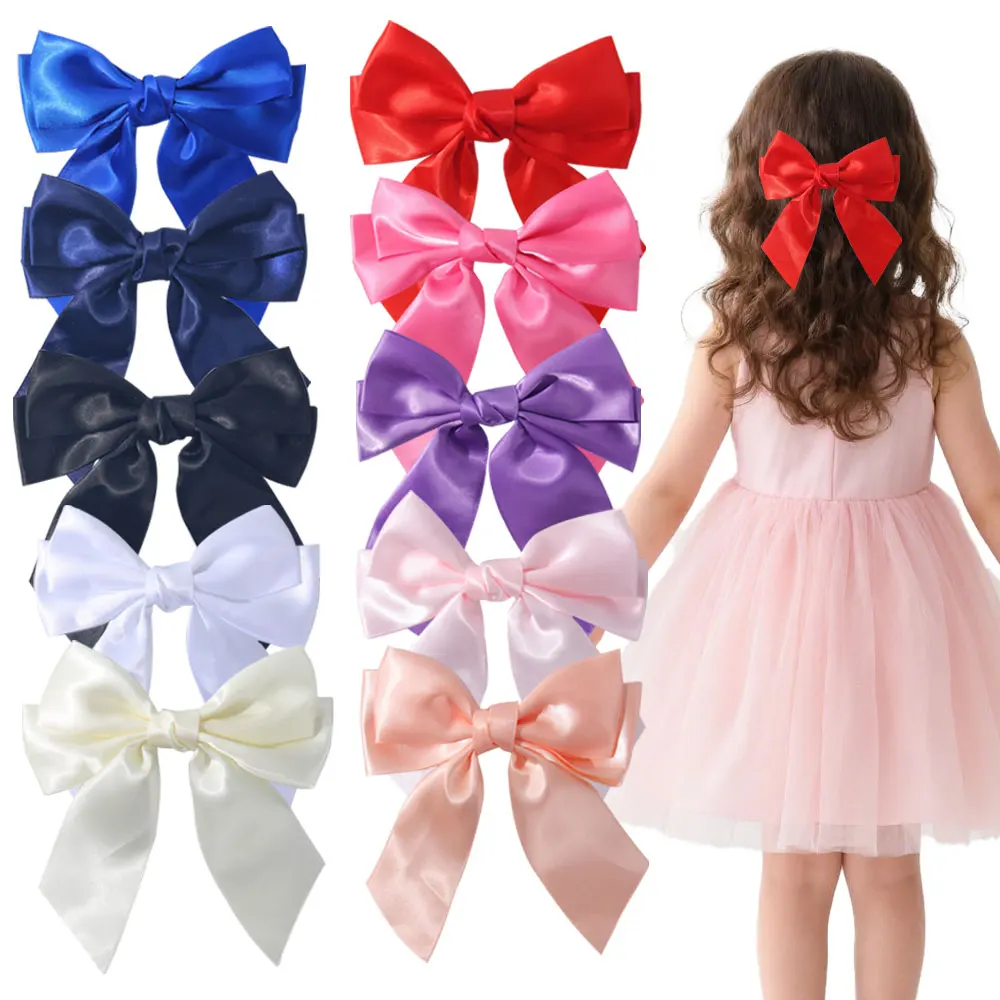

10pcs Bow Girl Hair Clip Silk Texture Fashionable Sweet Handmade Soild Color Barrettes Children Gift Party Baby Hair Accessories