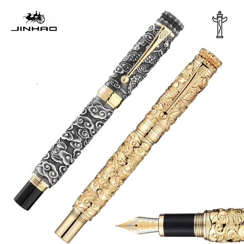 Jinhao Golden Ornamental Column Fountain Pen 0.5/1.0mm Luxury Elegant Collection Ink Pen Writing School Supplies Stationery