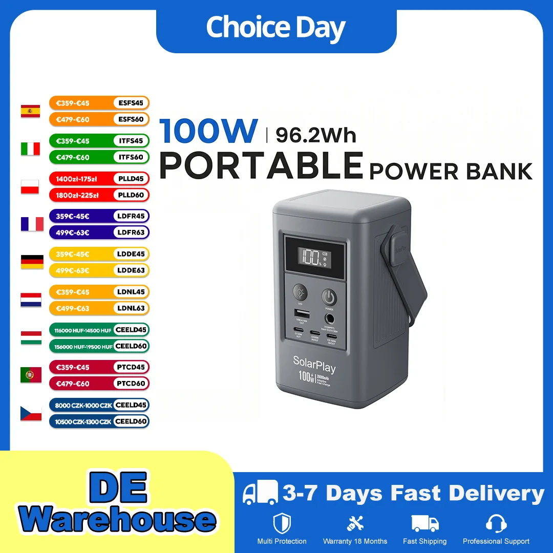 SOLARPLAY Q100 25000mAh Tragbare Powerstation 96.2Wh Li-Ion-Akku 100W …