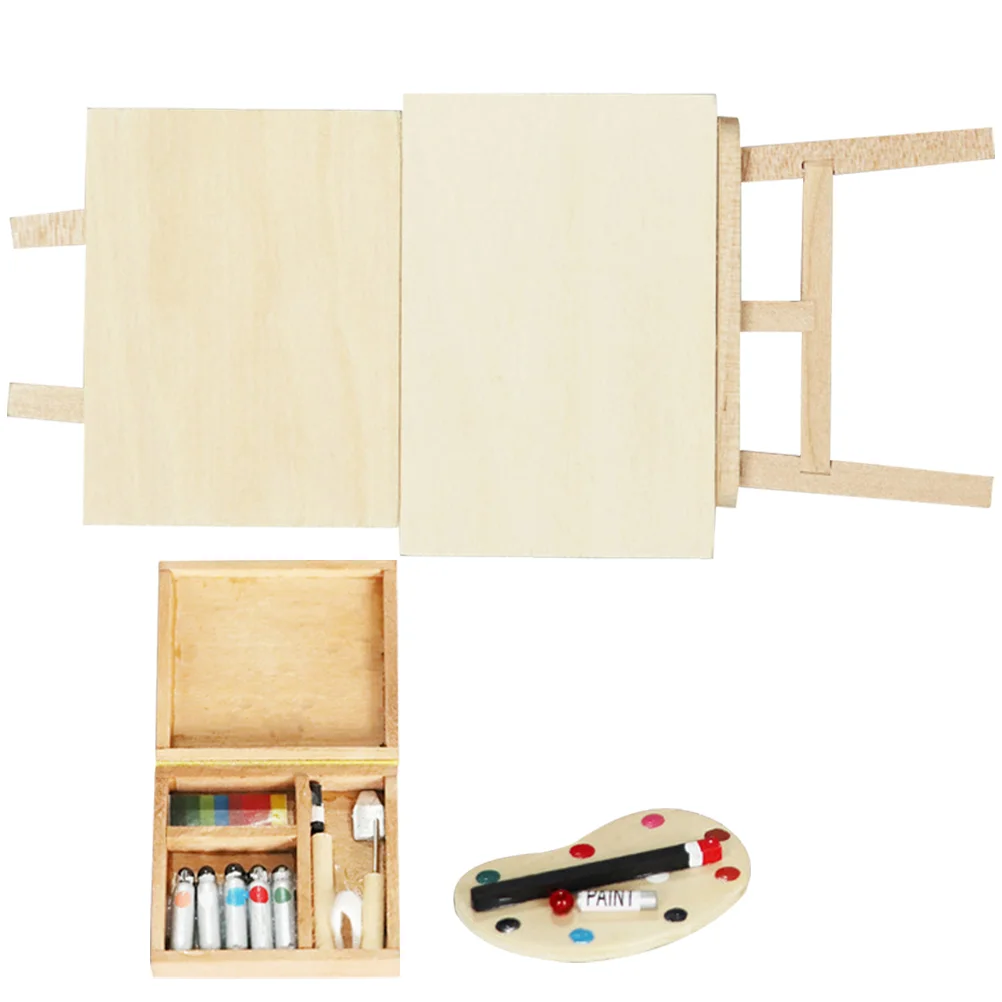 House Small Dollhouse Painter Mini Painting Board Holder Miniature Easel Kit Toy Simulation Child