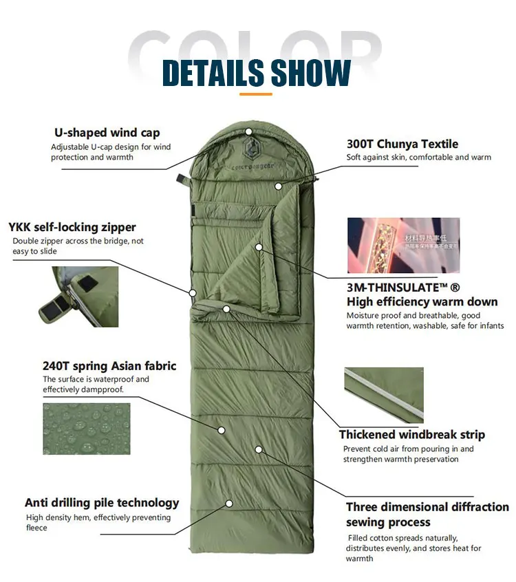 Emersongear Blue Label Envelope Polar Schlafsack L/R Bunting Jagd Outdoor-Sport Training Wandern Nylon OD – Detail 3