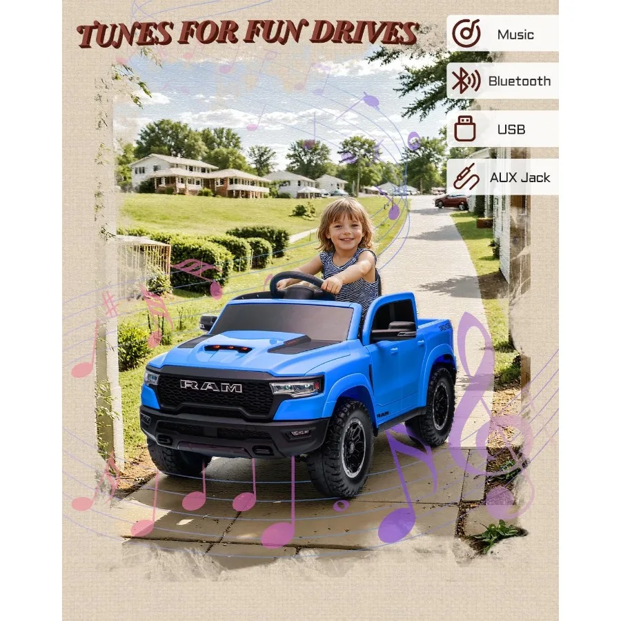 First Ride On 12V Elektrofahrzeuge, lizenzierter Ram 1500 RHO Ride on Truck mit ferngesteuertem Auto-Ride für mit Smooth Start T
