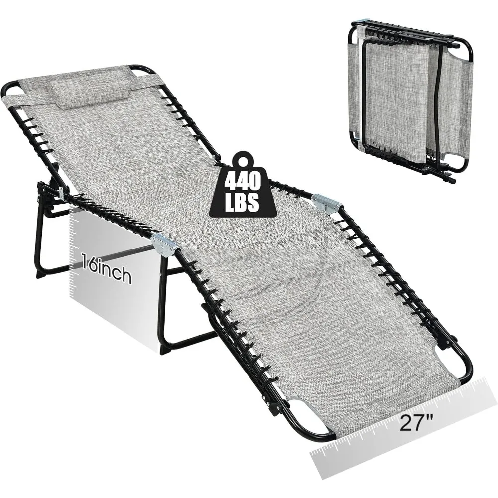 

Lounge Chair for Outside, 440lbs 27” Oversize Folding Beach Tanning Sunbath Chair with Adjustable Backrest & Removable Pillow,