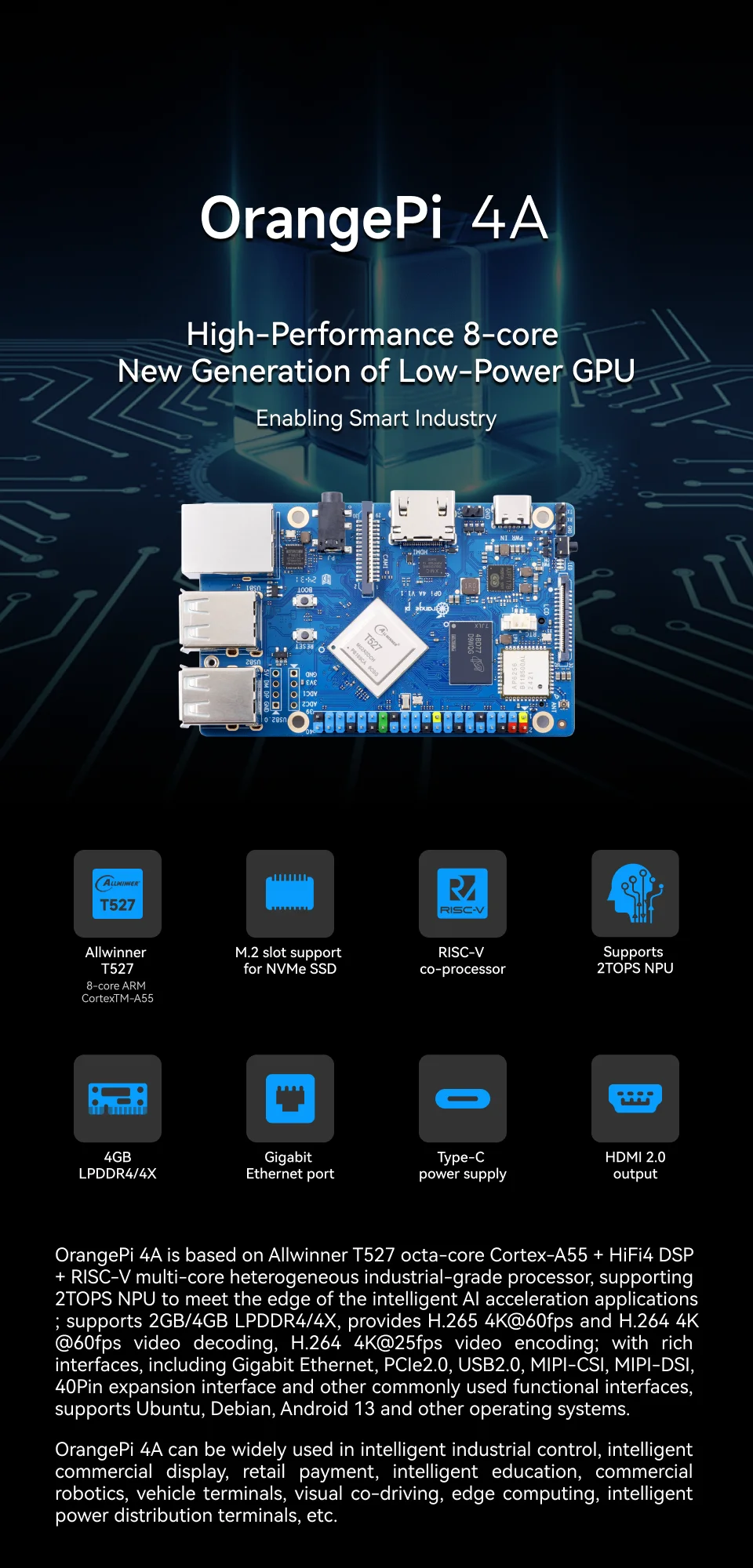 OrangePi 4A 4GB シングルボードコンピューター ケース付き Orange Pi 4A 4GB RAM LPDDR4/4X シングルボードコンピュータ