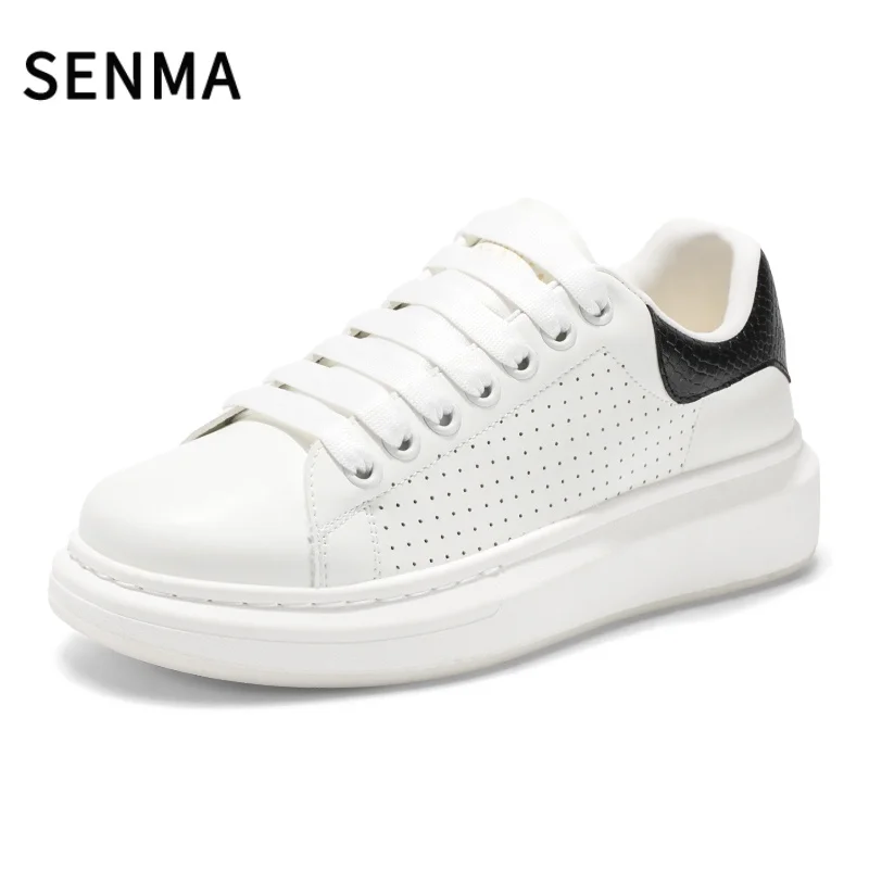 

SENMA Men's Shoes Breathe Leather White Sneakers Brand Women's Sneakers Comfortable Walking or Tennis Shoes Lace up Casual Shoes