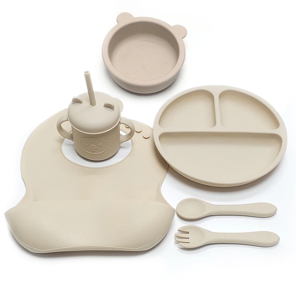 

6pcs children's silicone tableware set for men and women children's bowls cartoon dinner bowl bib water cup kit