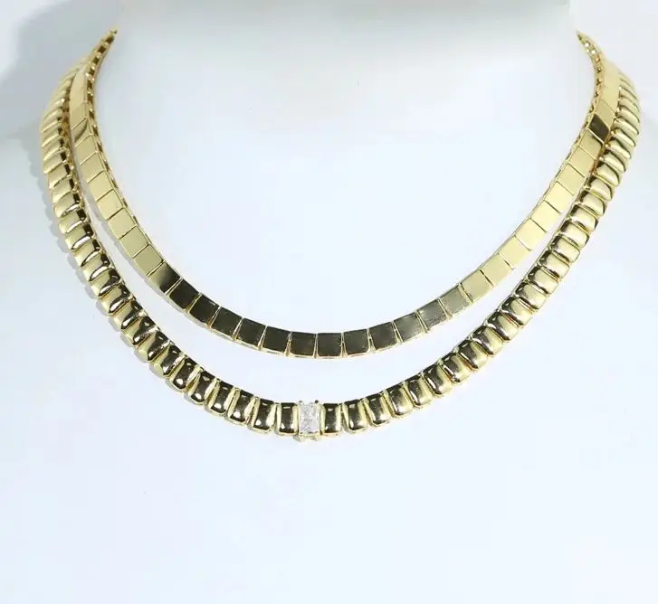 Classic Gold Color and White Square Cz Tennis Necklaces for Women Men Paved Cubic Zirconia Brass High Quality Fashion Jewelry
