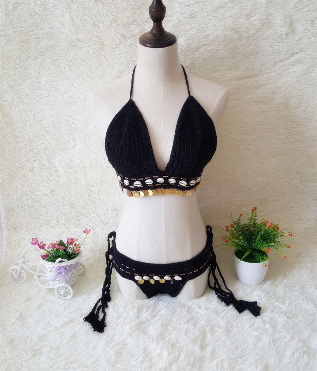 New European and American Beach Vintage Handmade Crochet Women's Split Bikini Set