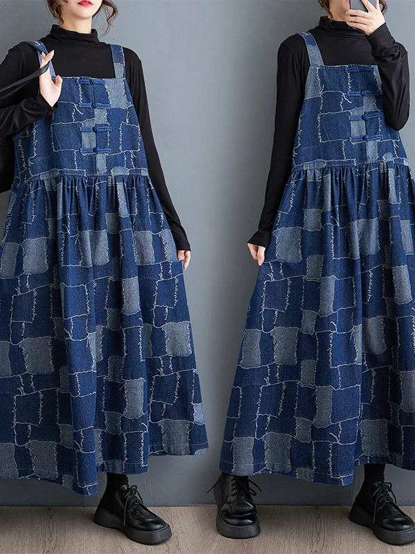 Peto vaquero de mujer de alta gama, Colección Otoño 2026, con bordado de borlas y cuadros, falda vaquera de talla grande, ves...