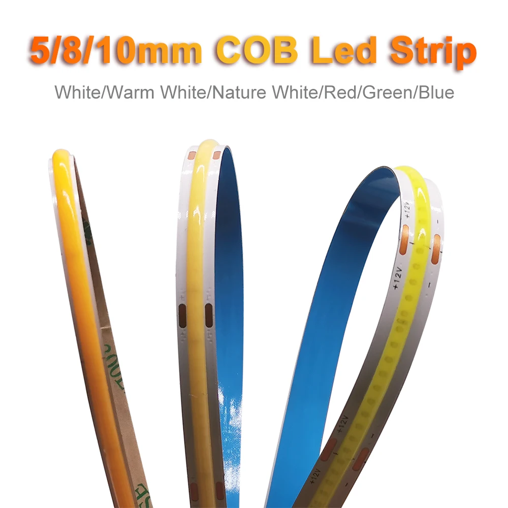 5mm 8mm 10mm COB Led Strip Light 348 528 Pixels/M High Density Flexible RA90 Linear Dimmable Warm Nature Cool White DC12V 24V