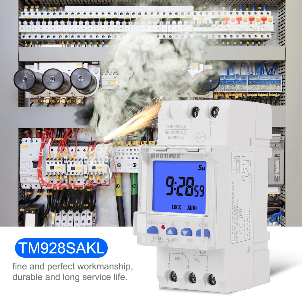 DIN Rail Weekly Programmable Timer Switch Time Relay with Backlit LCD AC 85-265V