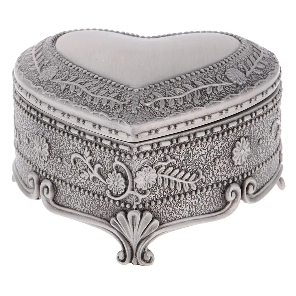Caja de joyería de aleación de Zinc con forma de corazón, contenedor, almacenamiento, exhibición de joyería